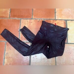 SPANX Burgundy Faux Leather Leggings